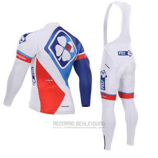 2015 Fahrradbekleidung FDJ Wei und Blau Trikot Langarm und Tragerhose